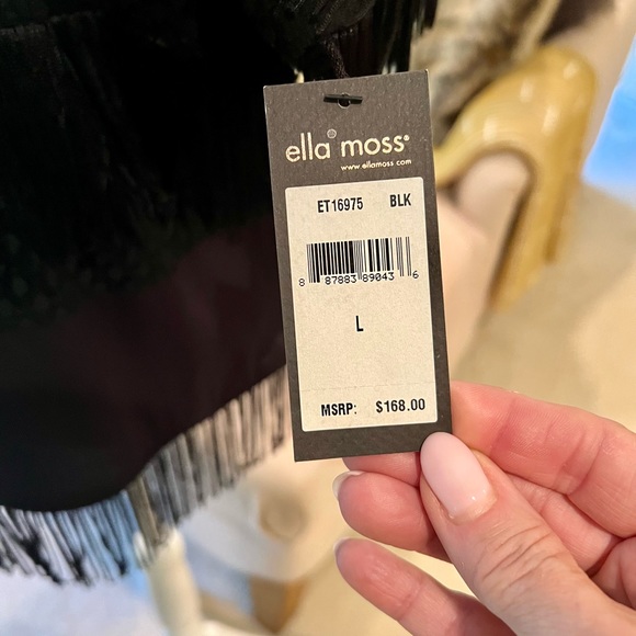 MWT! Ella Moss size L black sheer, polka dot and fringe top. Never worn! - Picture 9 of 9